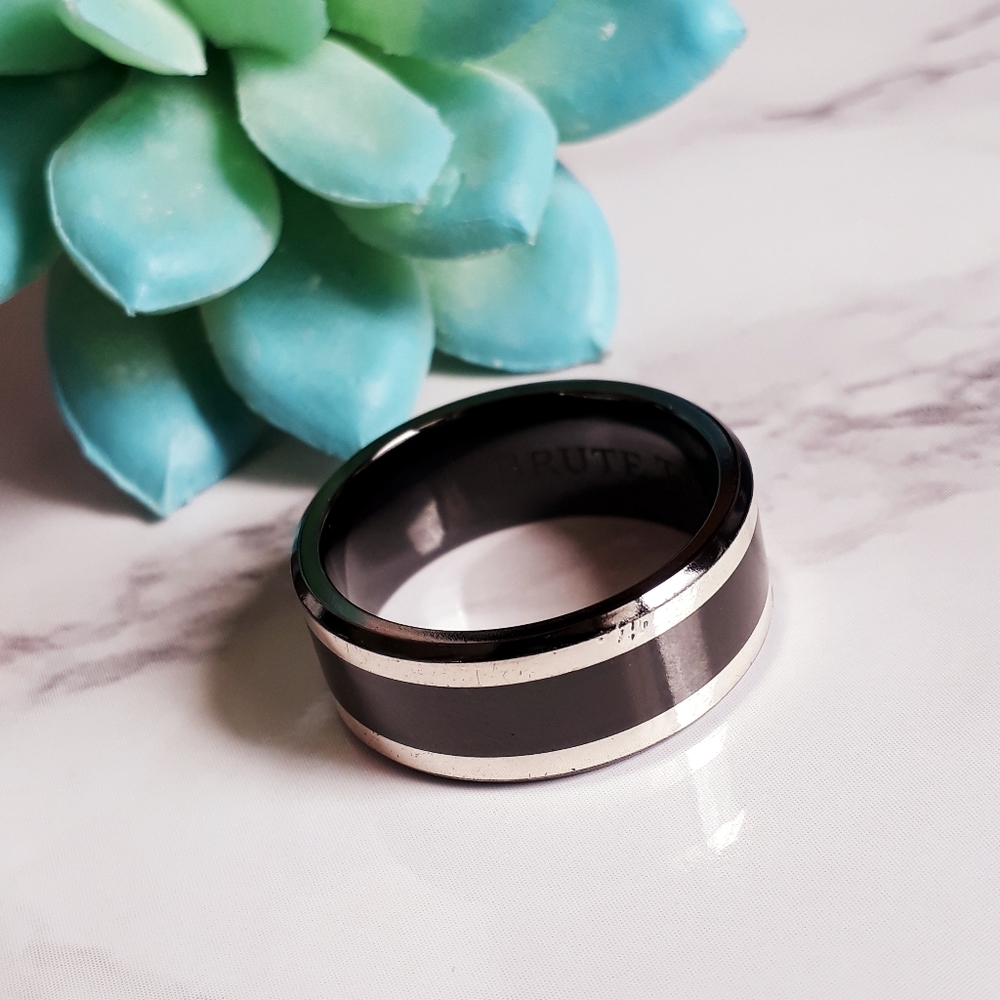Brute Titanium Sterling Silver Two-Tone Ring Band
